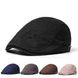 Men Solid Cotton Gatsby Cap Golf Driving Flat Cabbie Newsboy Sun Beret Ivy Hat - Picture 1 of 17