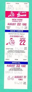 8/22/82 Mets at Braves Unused Baseball Ticket Dale Murphy Homerun - Picture 1 of 1