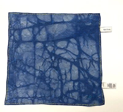 Paul Smith  Pocket Square  Blue Tie Dye Tribal Mud Cloth Insp Cotton NEW $75 - Image 1 of 4