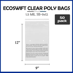50 9x12 EcoSwift selbstklebende durchsichtige Polybeutel Erstickungswarnung kostenloser Versand - Bild 1 von 6