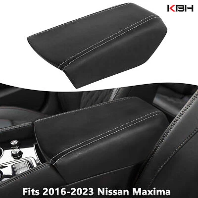 Fit 2016-2023 Nissan Maxima Center Console Lid Armrest Leather Cover Gray Stitch - Image 1 of 4
