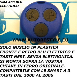Electric Blue Cover Smart Fortwo 450 3 Buttons for Remote Control - Use Your Key - Picture 1 of 1