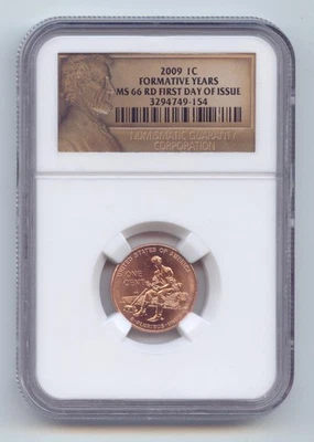 2009 Lincoln Cent, Formative Years, NGC MS-66 RD, First Day of Issue - Image 1 of 2