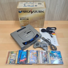 Sega Saturn Console in box controller & 5 games Japan Gray CIB S/NO MATCH