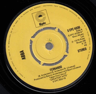 Abba Fernando 7" vinyl UK Epic 1976 four prong yellow label design 7" SEPC4036 - Image 1 of 2