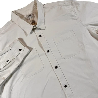 LL Bean холст кнопка вверх работы рубашка мужская XL слоновой кости традиционный крой карманы 513080 - Изображение 1 из 4