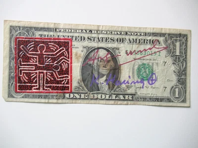 1$ VON ANDY WARHOL UND KEITH HARING ORIGINAL + 2x SIGNIERT, USPS-ST 1987 - Bild 1 von 4
