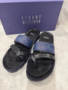 Y2K Stuart Weitzman Casual Sandals Braided Woven Strap Navy Women’s Sz 7.5 NIB - Picture 1 of 7