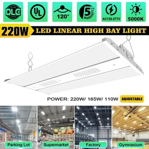 220W LED Linear High Bay Shop Light Commercial Warehouse Garage Ceiling Fixtures - Picture 1 of 14