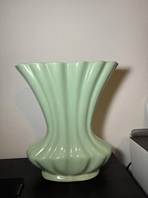 Vintage Large Brush McCoy USA Gladiolus Flower Blue Fanned Vase Rare 12” H #727 - Image 1 of 4