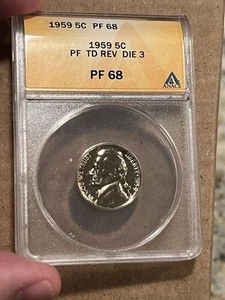 Jefferson Nickel PF68 1959 triple troquel reverso 3 techo prueba pop error 5C TDR - Imagen 1 de 12
