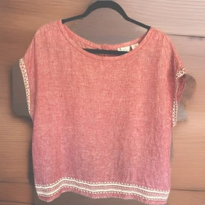 Top de lino Sigrid Olsen Nantucket rojo manga gorra borde bordado M - Imagen 1 de 9