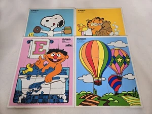 Vintage Menge 4 Playskool Holzpuzzle Sesamstrasse Ernie Snoopy Garfield 70-80er - Bild 1 von 11
