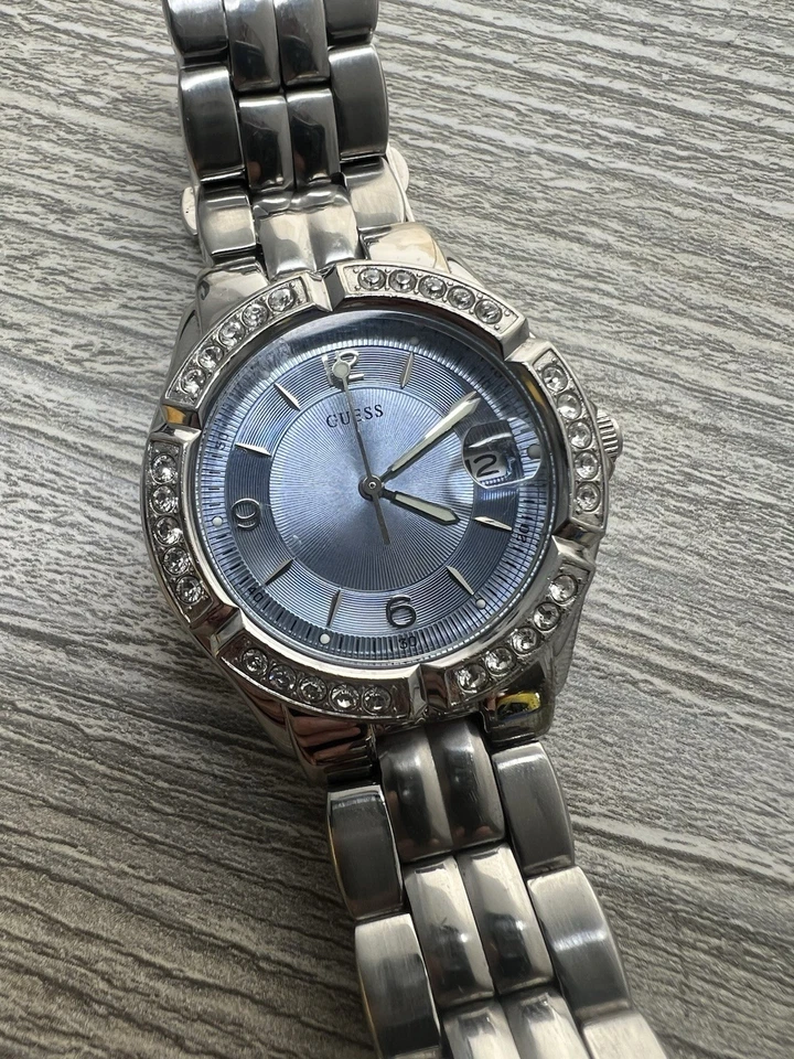 GUESS WATERPRO DIAMOND BEZEL WOMEN'S BLUE DIAL WRIST WATCH - Image 1 of 4