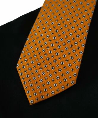  $240 ISAIA - ¡Corbata de algodón foulard naranja de 7 pliegues 2018! Foto 1 de 4