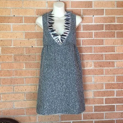 Vestido de fiesta ANNA SUI para mujer talla 5 pequeño gris blanco mezcla de lana pluma lentejuelas -E Foto 1 de 4