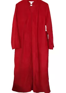 ADONNA GR. M SAMTIG ROT REISSVERSCHLUSS MORGENMANTEL WARM MIDI LIEGE~GEPRÄGTE ROSEN~TASCHEN~NEU MIT ETIKETT - Bild 1 von 6