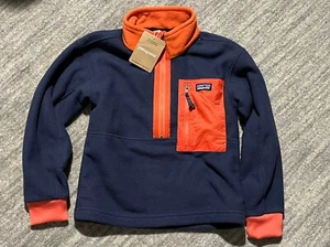 NWT Patagonia Kids Microdini 1/2-Zip Fleece Pullover Sz S New Navy Pimento Red - Picture 1 of 4