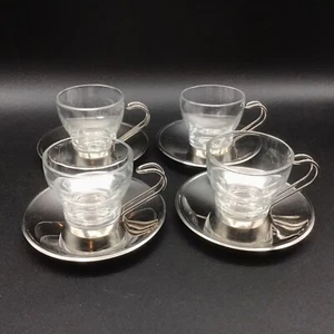 Set of 4 Bormioli Rocco Espresso Cups And Stainless Steel Saucers Italy - Picture 1 of 13