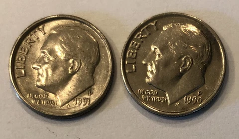1990 P and 1991 P  Dimes Cover