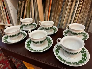 6x Meissen Tassen mit Untertassen – Grüner Weinkranz – Biedermeier 🍷☕ - Bild 1 von 4