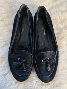 Gianvito Rossi Size 38 Black Calf Hair Pony Skin tassel loafers Great Condition! - Picture 1 of 7