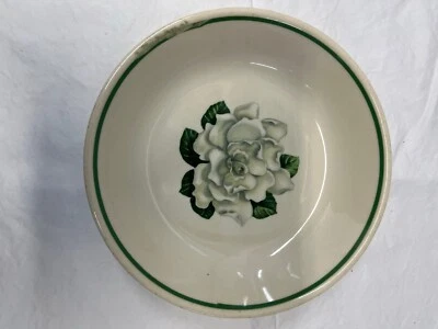 Cuenco de porcelana vintage Syracuse Whitfield Gardenia borde verde 1KK Foto 1 de 3