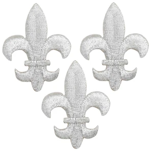 Silver Fleur De Lis Applique Patch Metallic Thread Embroidered Badge 3-Pack - Picture 1 of 1
