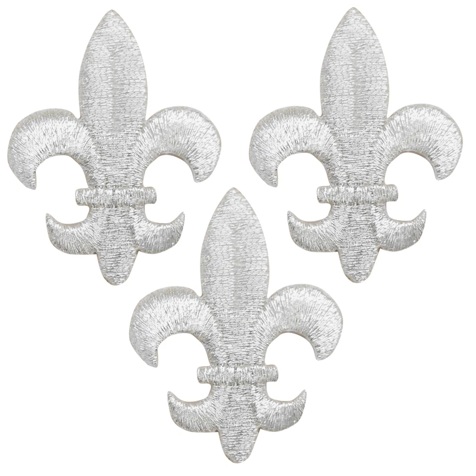 Silver Fleur De Lis Applique Patch Metallic Thread Embroidered Badge 3-Pack - Image 1 of 1
