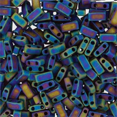 Miyuki Half Tila Beads 2-Hole Rectangle  2.3 x 5mm 7.8GM Mat Black AB MBHT-401FR - Image 1 of 2