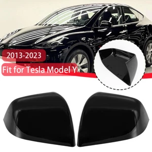 2X Tapa de cubierta de espejo retrovisor de puerta ala lateral negra brillante para Tesla modelo Y 2017-2023 par - Imagen 1 de 10