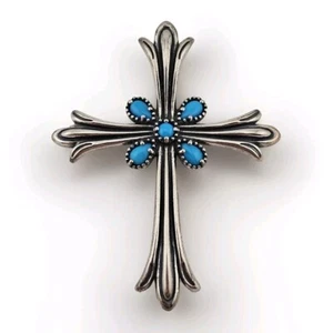 American Southwest Carolyn Pollack Sterling Silver Blue Turquoise Cross Pendant - Picture 1 of 5