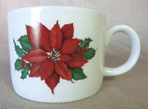 Mug, HALLMARK HLM2 Pattern Red POINSETTIA White Porcelain Christmas Microwave ! - Picture 1 of 6