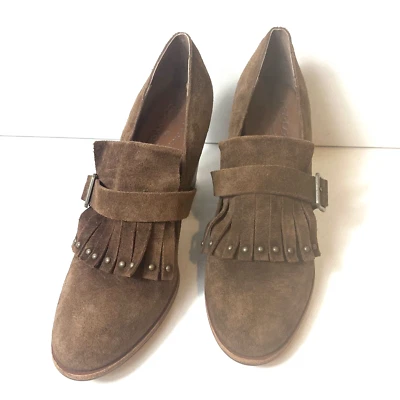 Kork-Ease Womens 11 M High Heel Slip On Pump Brown Suede Fashion Fringe Tasseled - Image 1 of 4