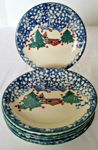 Tienshan Folk Craft Cabin in the Snow Stoneware With Red Dots SIX Salad Plates - Picture 1 of 4