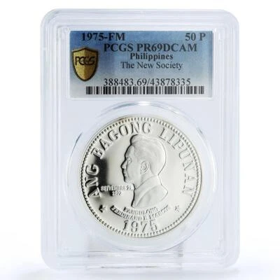 Filipinas 50 pisos Ferdinand E. Marcos PR69 PCGS moneda de plata 1975 Foto 1 de 4