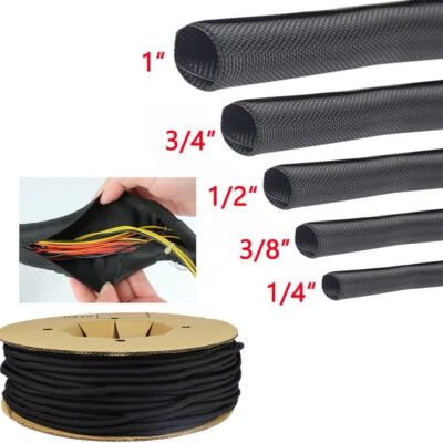 CAR ELEMENTS Black Self Wrapping Braided Split Wire Loom Cable Sleeve Harness Management Lot