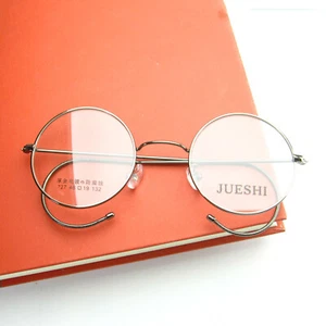48mm glasses Round Grey wire temple Eyeglass frames Women men Vintage Eyewear - Picture 1 of 16
