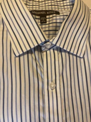 Camisa Michael Kors Rayas Blanca/Púrpura Manga Larga 100% Algodón Talla 17-34/35 Foto 1 de 3