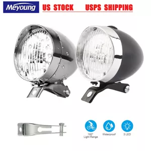 Vintage Classical Chrome Bike Bicycle LED Headlight Retro Front Light Head Lamp - Picture 1 of 16