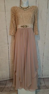 Платье для официальных приемов женское Eliza J украшенное кружевом шифоновое бежевое размер 8. - Изображение 1 из 4