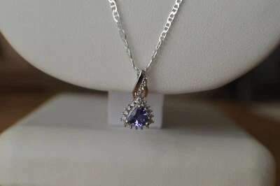Pingente de tanzanita/zircão 0,60 ct e corrente 24" ródio sobre prata esterlina - Imagem 1 de 4