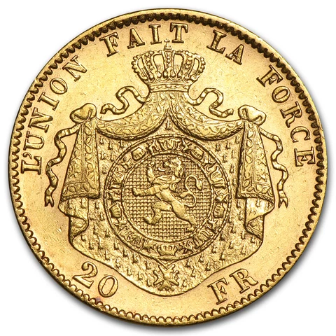 Belgium Gold 20 Francs Leopold II (1867-1882) Avg Circ Cover