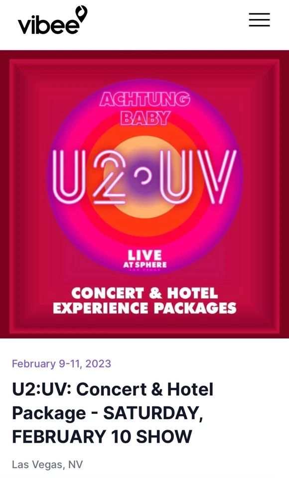 U2:UV Bewung Baby Live At Sphere - Pacote de experiência de hotel para concerto e 2 noites  - Imagem 1 de 1