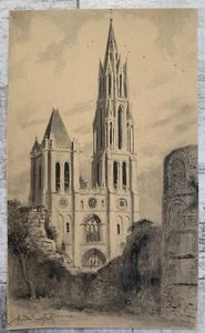 Mine de Plomb Encre Cathédrale Notre Dame de Senlis Oise Hauts-de-France - Picture 1 of 12