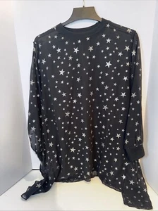 Leopard Grove Women’s Flowy Top Size Small Color Black With Silver Stars  - Picture 1 of 7