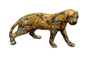 Big Cat Cheetah Lioness Leopard Ornament Decoupage Glazed Patchwork Ceramic - Picture 1 of 16