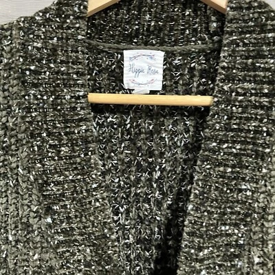 Cárdigan Suéter Hippie Rosa Mujer Talla Mediana Verde Oliva Grueso Tejido Bolsillos Foto 1 de 4