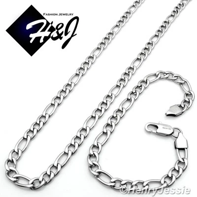 CONJUNTOS de collar de cadena de eslabones Figaro de plata de 5 mm de acero inoxidable para hombres de 18-40" Foto 1 de 4