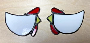Handcrafted Chickens - Two Stained Glass Suncatchers Unique Only One Available - Picture 1 of 6